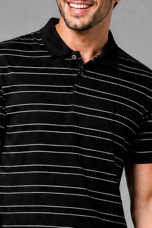 Polo Piquet Masculina Listrada Polo Wear Preto