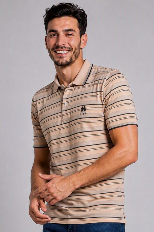 Polo Piquet Listrada Polo Wear Bege Médio