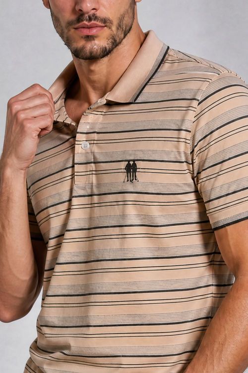 Polo Piquet Listrada Polo Wear Bege Médio