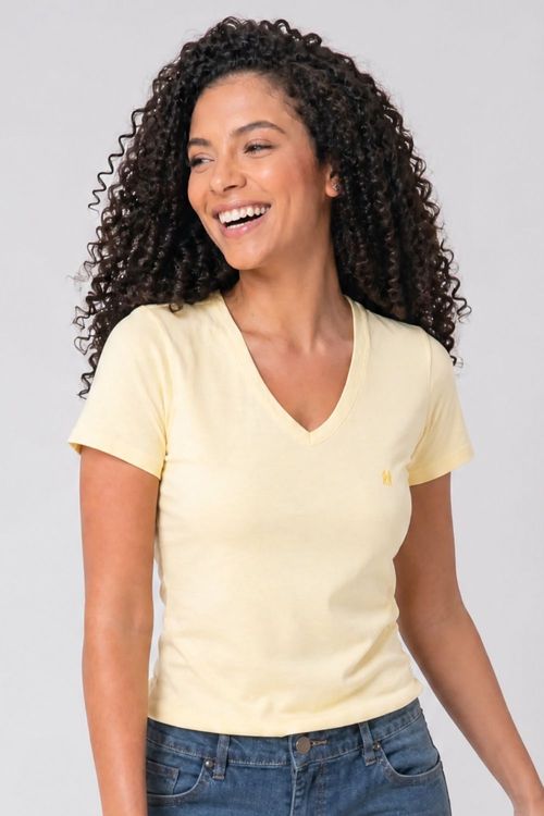Camiseta Feminina Básica Gola V Polo Wear Amarelo Médio