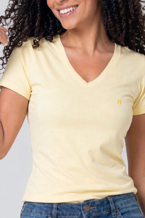 Camiseta Feminina Básica Gola V Polo Wear Amarelo Médio