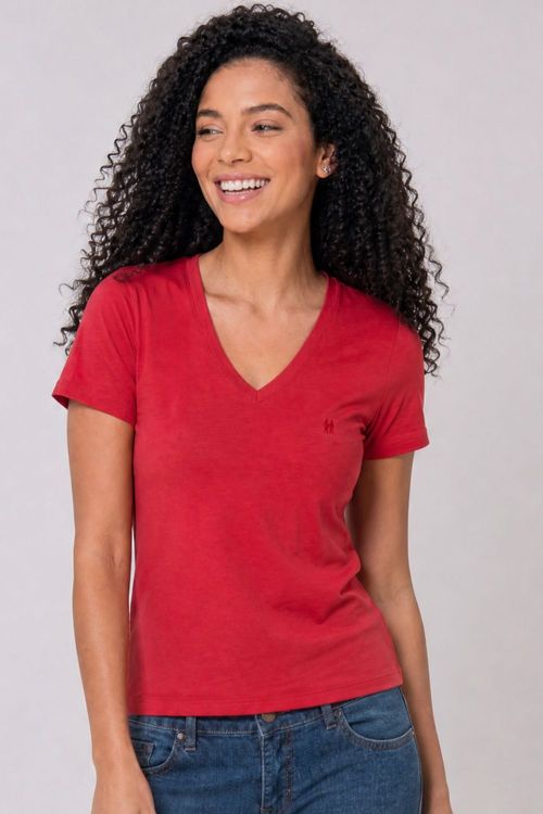 Camiseta Feminina Básica Gola V Polo Wear Vermelho Médio