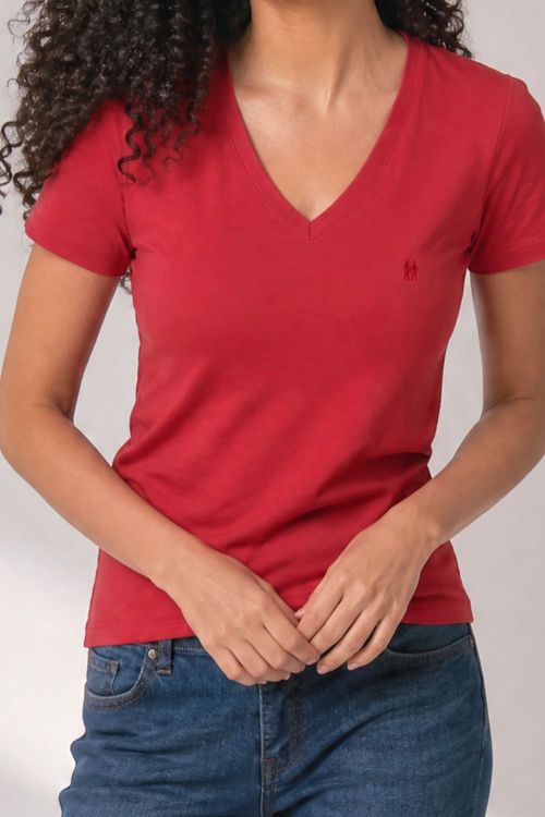 Camiseta Feminina Básica Gola V Polo Wear Vermelho Médio