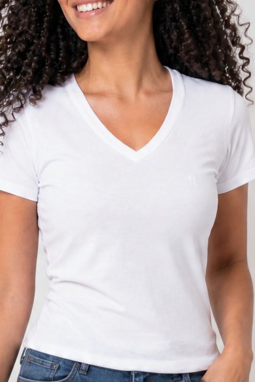 Camiseta Feminina Básica Gola V Polo Wear Branco