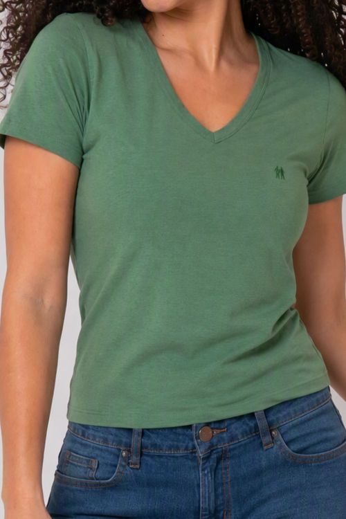 Camiseta Feminina Básica Gola V Polo Wear Verde Médio