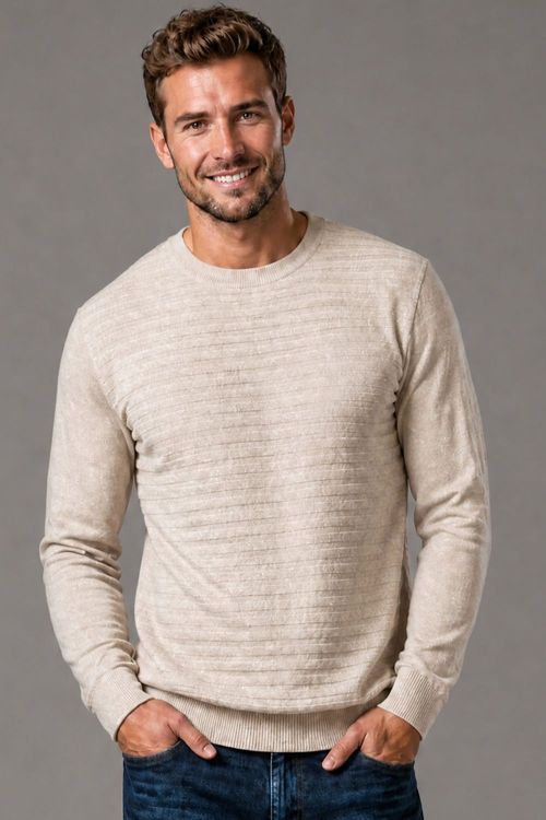 Tricot Masculino Detalhe Frontal Polo Wear Bege Claro