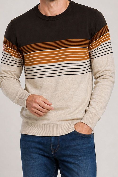 Suéter Masculino Listrado Polo Wear Marrom Claro