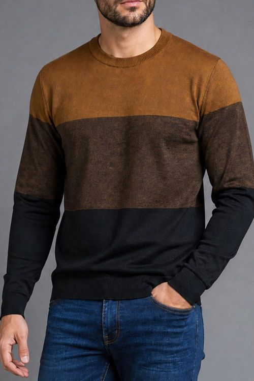 Suéter Masculino Listrado Polo Wear Marrom
