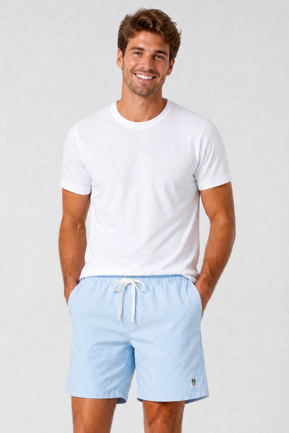 Short Masculino Linho Liso Polo Wear Azul Claro