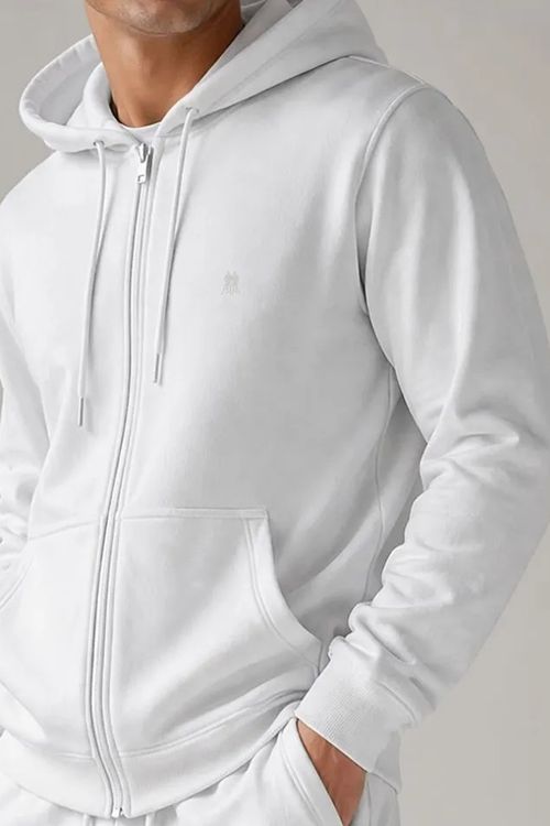 Jaqueta Moletom Masculina Com Zíper e Capuz Polo Wear Branco