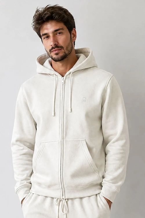 Jaqueta Moletom Masculina Com Zíper e Capuz Polo Wear Off White