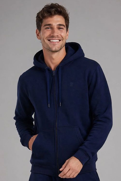 Jaqueta Moletom Masculina Com Zíper e Capuz Polo Wear Marinho