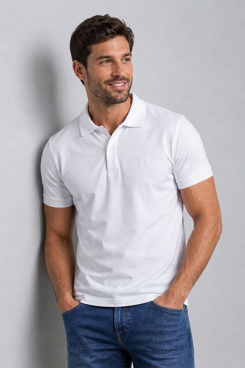 Polo Piquet Com Botão Lisa Polo Wear Branco