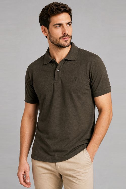 Polo Piquet Com Botão Lisa Polo Wear Verde Escuro