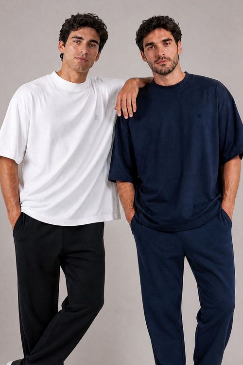 Kit 2 Camisetas Over Masculina Polo Wear Azul-Branco GG