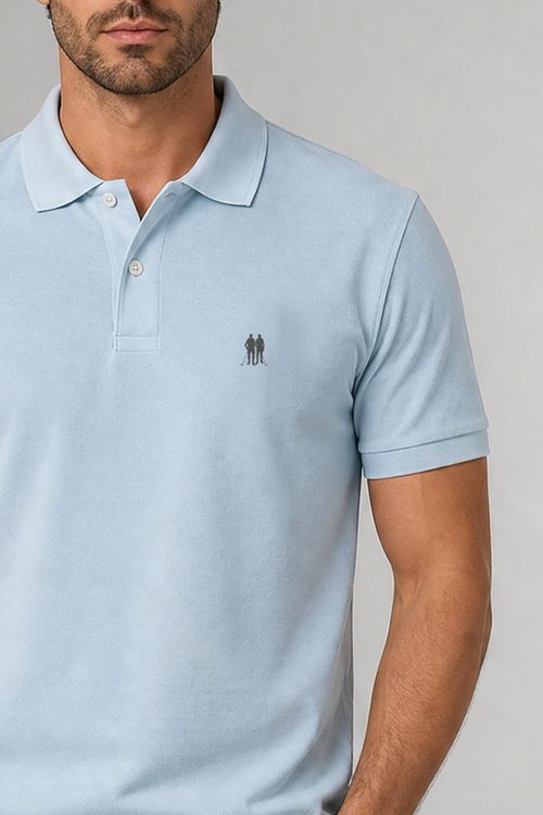 Polo Piquet Com Botão Lisa Polo Wear Azul Claro