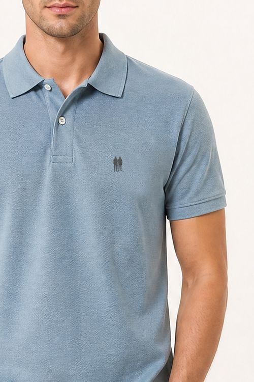 Polo Piquet Com Botão Lisa Polo Wear Azul Médio