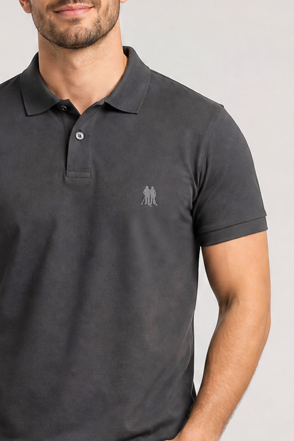 Polo Piquet Com Botão Lisa Polo Wear Cinza Escuro