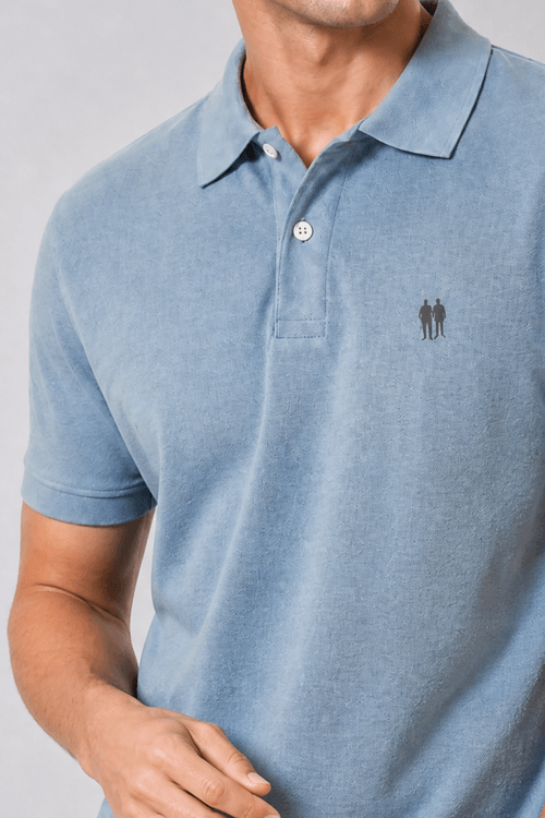 Polo Piquet Com Botão Lisa Polo Wear Azul Médio