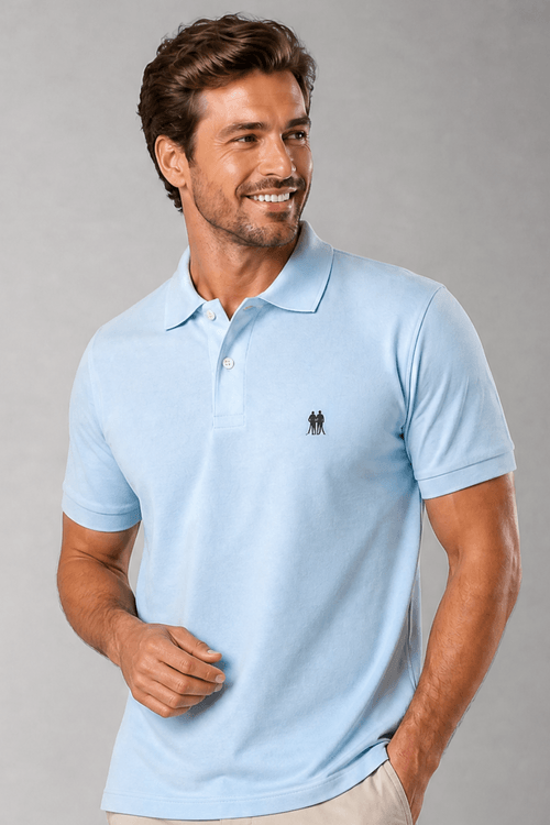 Polo Piquet Com Botão Lisa Polo Wear Azul Claro