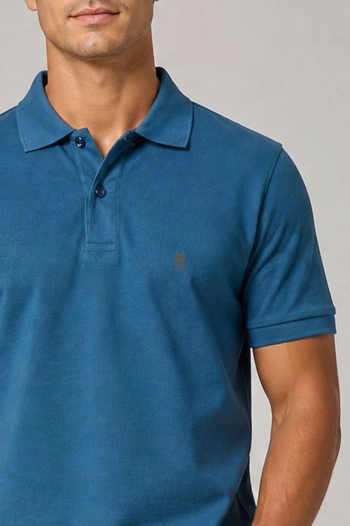 Polo Piquet Com Botão Lisa Polo Wear Azul Petróleo