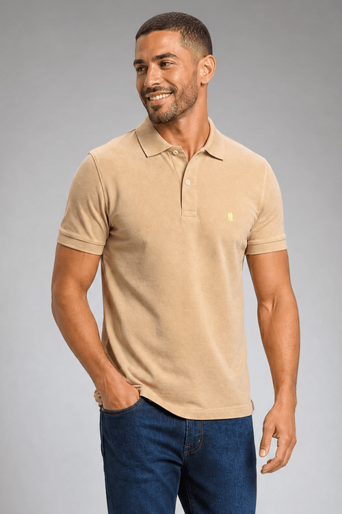 Polo Piquet Com Botão Lisa Polo Wear Bege Claro