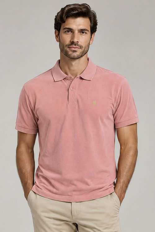 Polo Piquet Lisa Com Botão Polo Wear Rosa