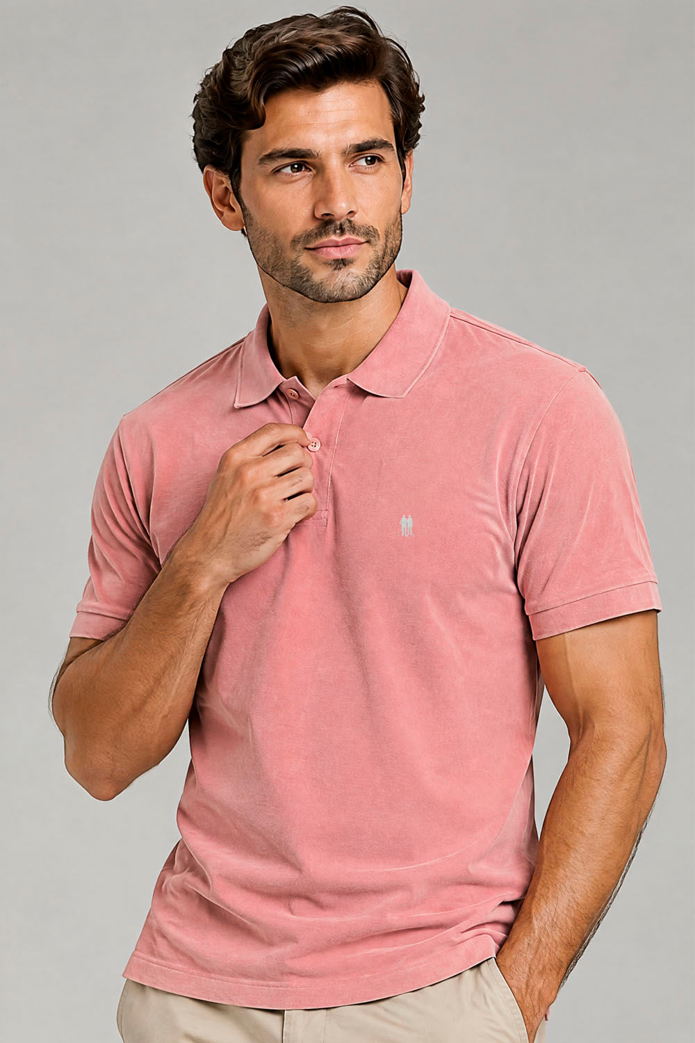 Polo Piquet Com Botão Lisa Polo Wear Rosa