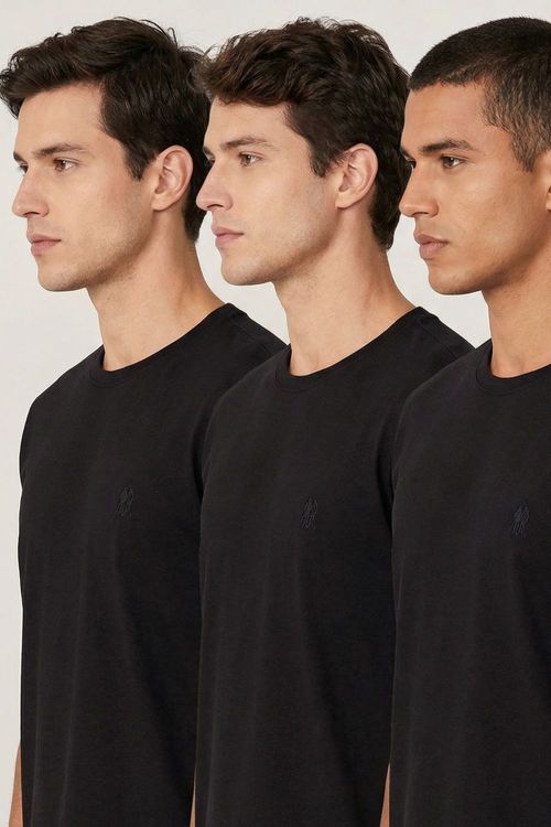 Kit 3 Camisetas Gola Careca Básicas Polo Wear Preto
