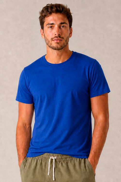 Camiseta Masculina Básica Lisa Casual Polo Wear Azul Médio
