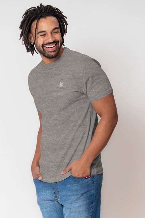 Camiseta Masculina Básica Lisa Casual Polo Wear Mescla Escuro