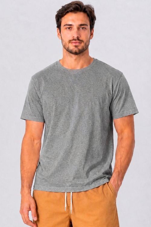 Camiseta Masculina Básica Lisa Casual Polo Wear Cinza Médio
