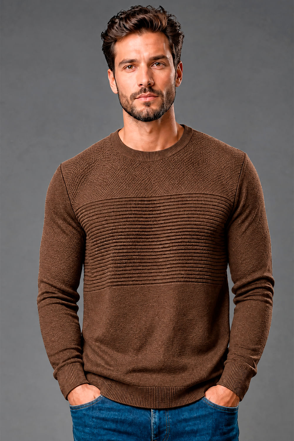 Tricot Masculino Gola Redonda Polo Wear Marrom