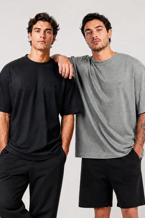 Kit 2 Camisetas Over Polo Wear Preto-Mescla