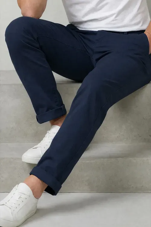 Calça Masculina Reta Confort Em Sarja - Marinho