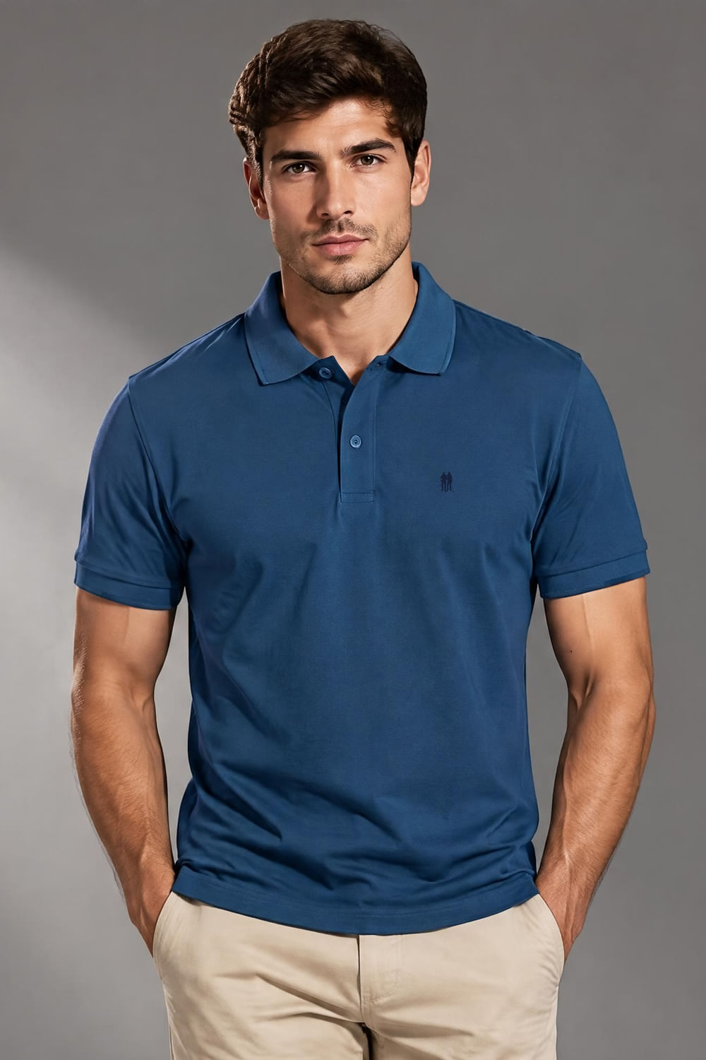 Polo Piquet Lisa Com Botão Polo Wear Azul