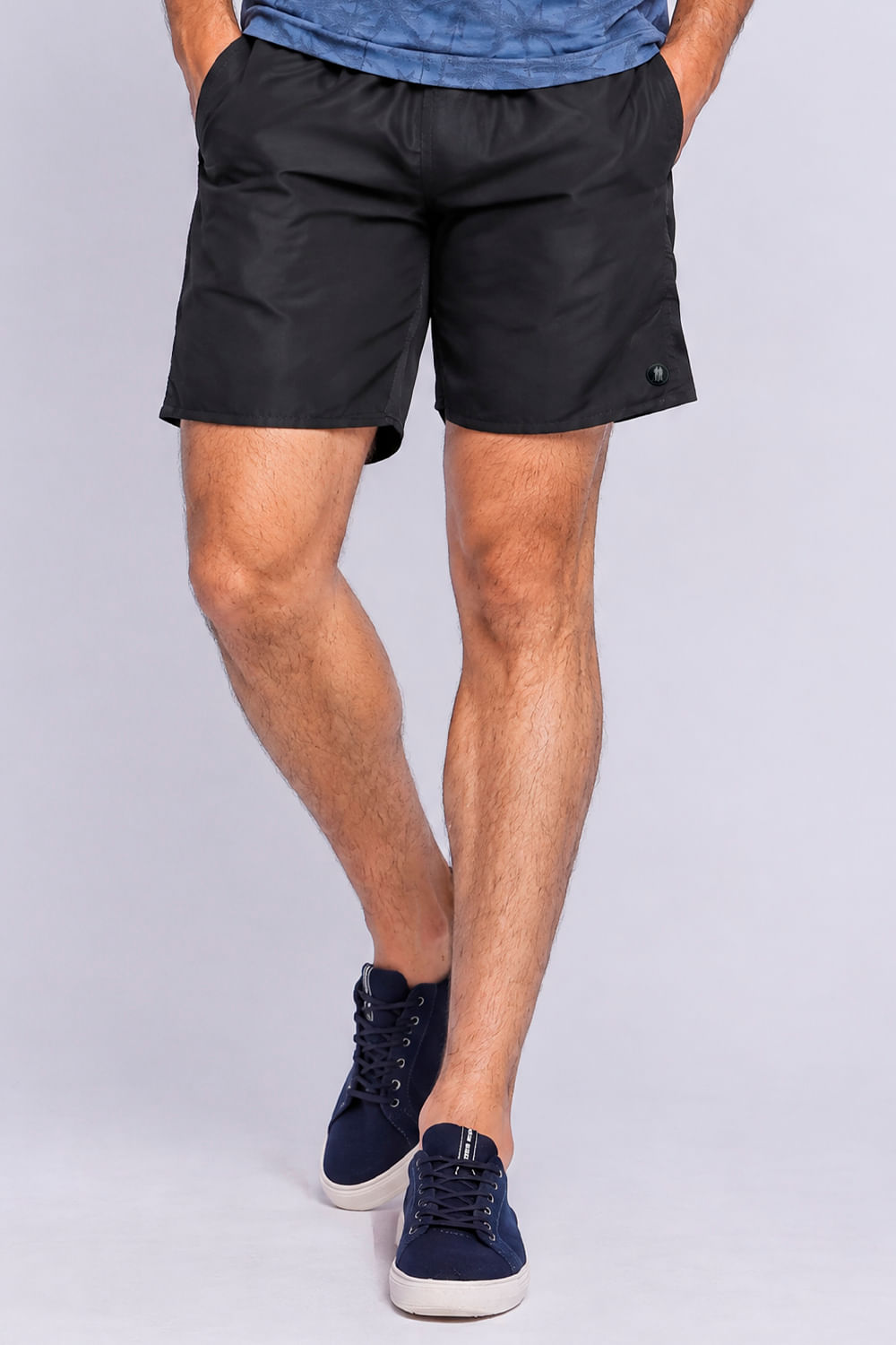 Short Vôlei Básico Liso Logo Silk Polo Wear Preto