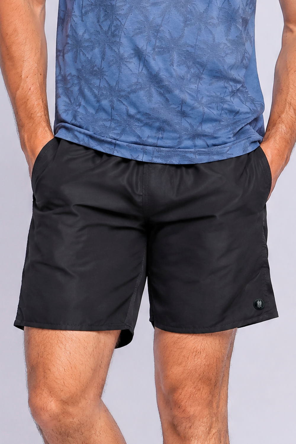 Short Vôlei Básico Liso Logo Silk Polo Wear Preto