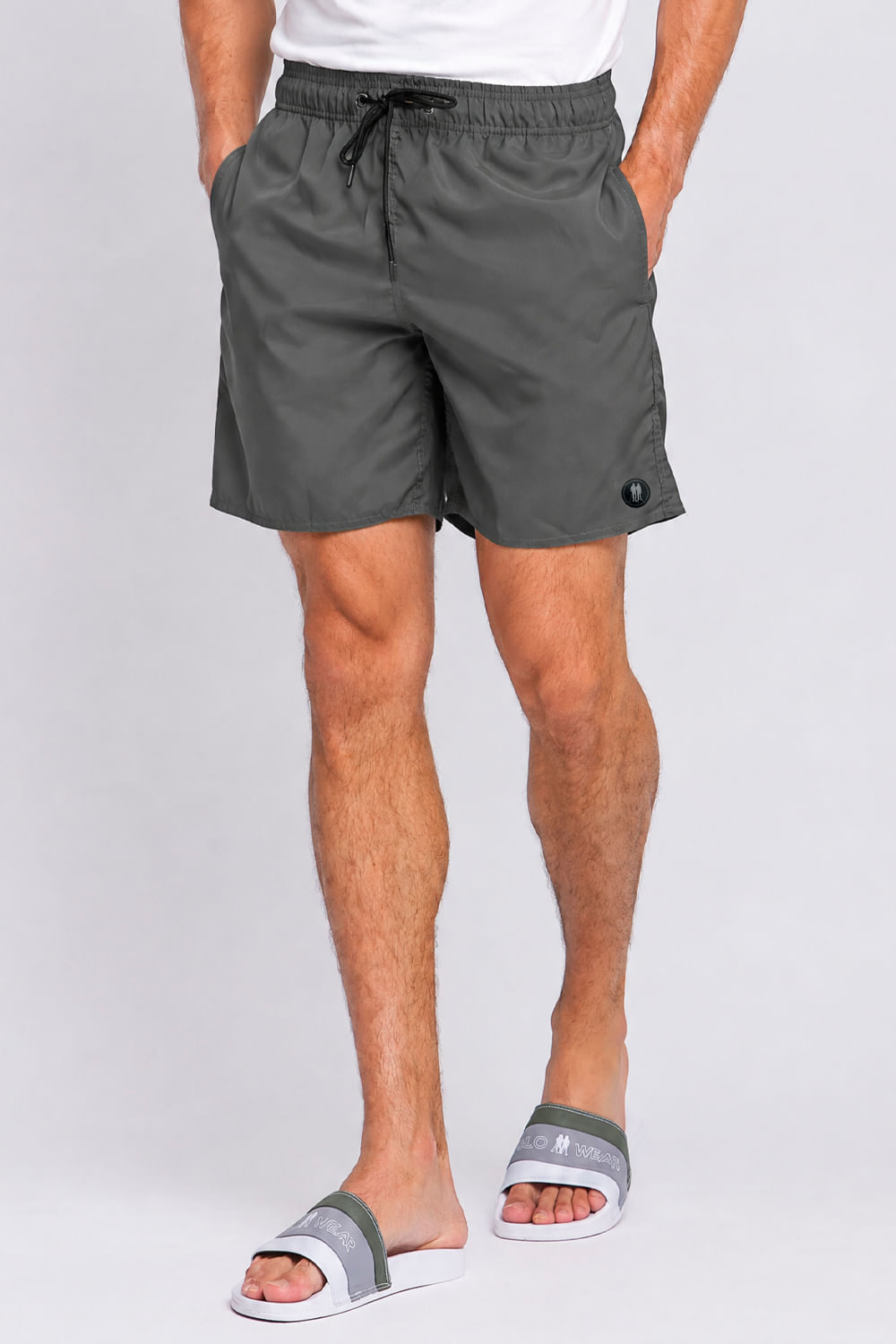 Short Vôlei Básico Liso Logo Silk Polo Wear Cinza Escuro