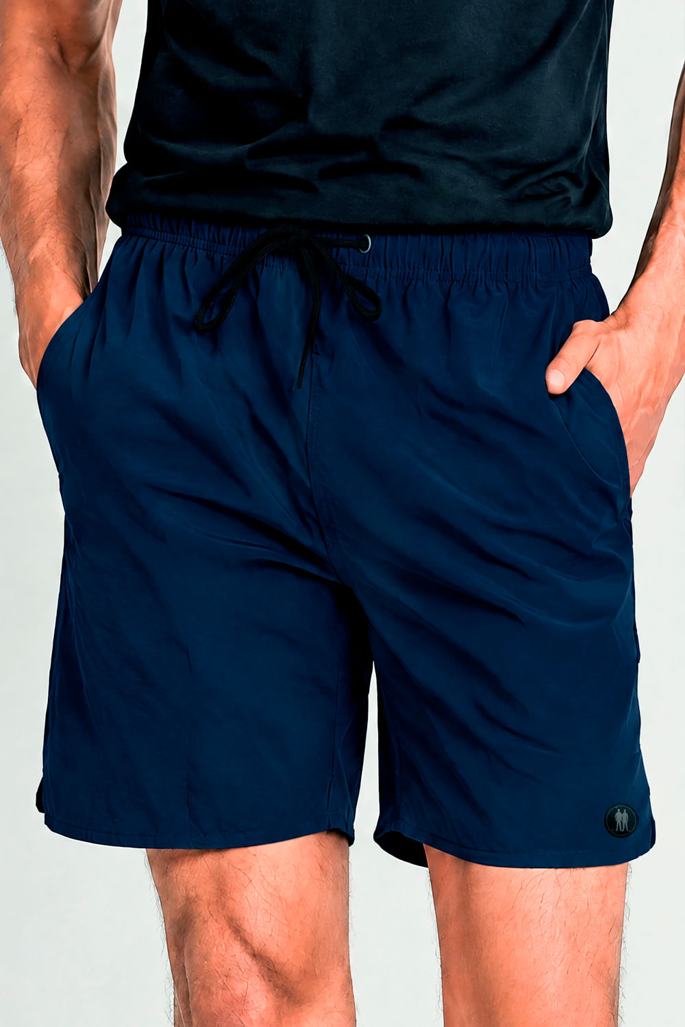Short Vôlei Básico Liso Logo Silk Polo Wear Azul Escuro
