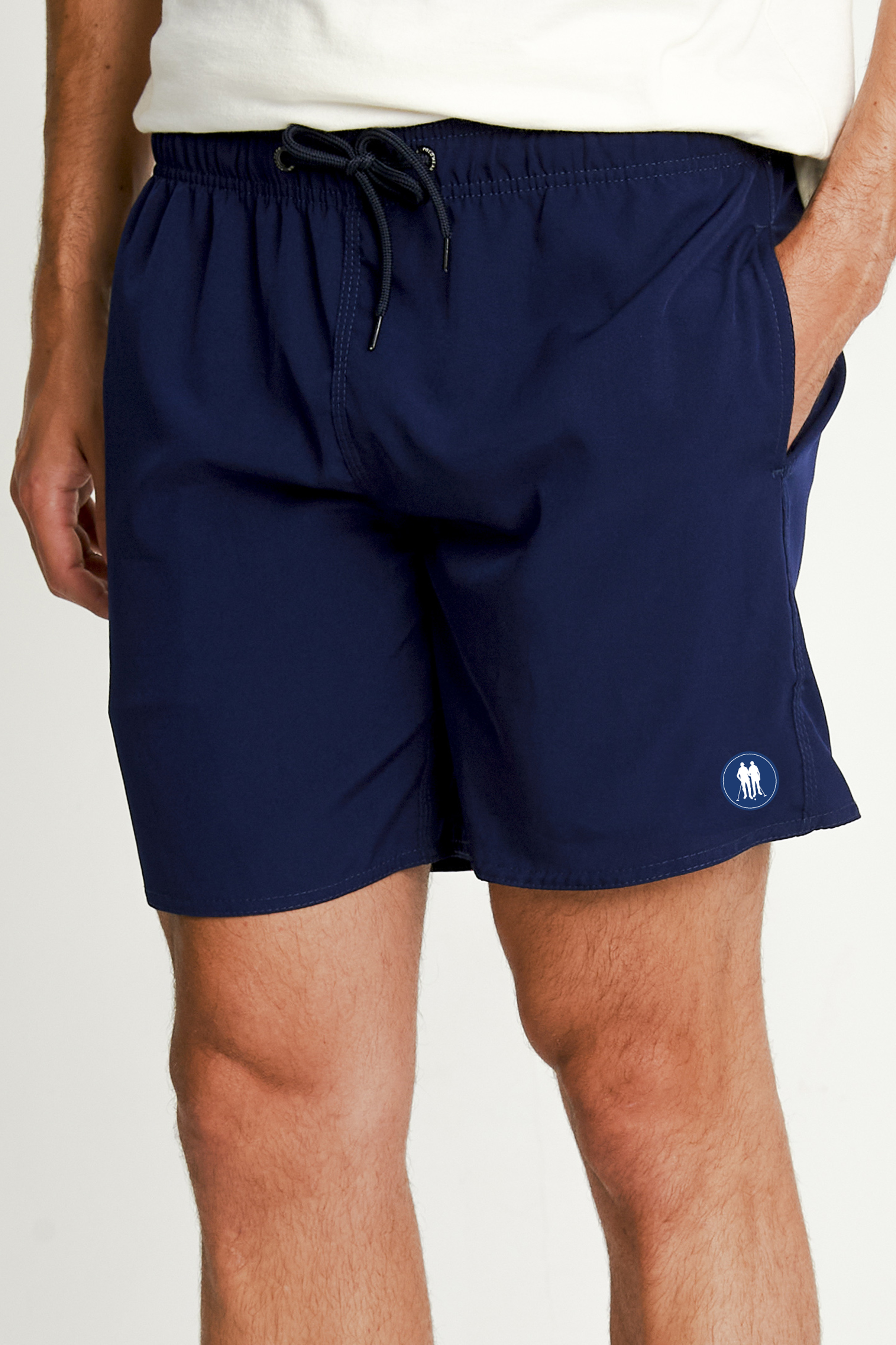 Short Vôlei Básico Liso Logo Silk Polo Wear Azul Escuro